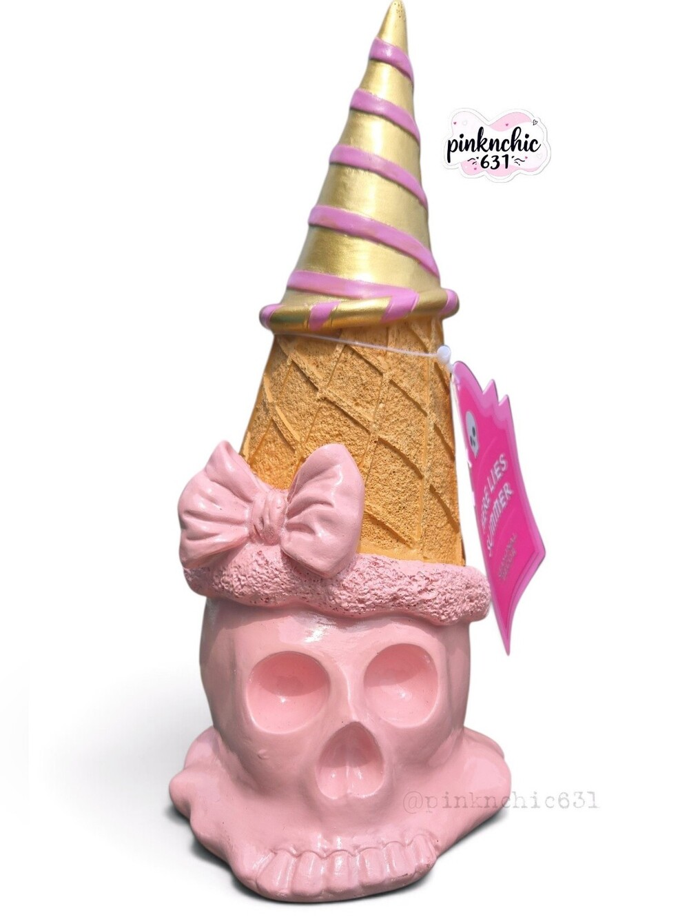 Summerween Skull Icecream Cone Coquette Bow Halloween Decor Summer